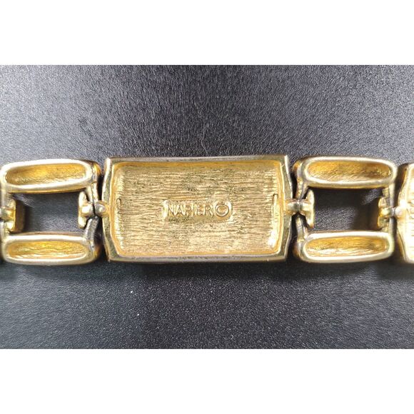 Vintage Napier Gold Tone Rhinestone Link Bracelet Signed Panel Design - Picture 9 of 10